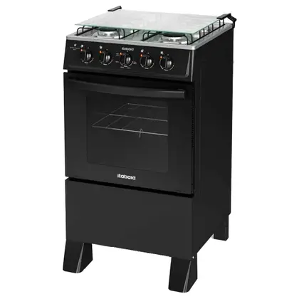 Fogão de Piso 4 Bocas Itatiaia Star Clean New Mesa de Inox Forno 48L Cor Preto