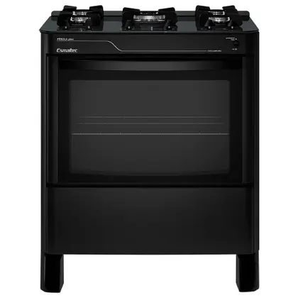 Fogão de Piso 5 Bocas Esmaltec Pérola Glass a Gás com Mesa de Vidro Limpa Fácil e Acendimento Automático Preto