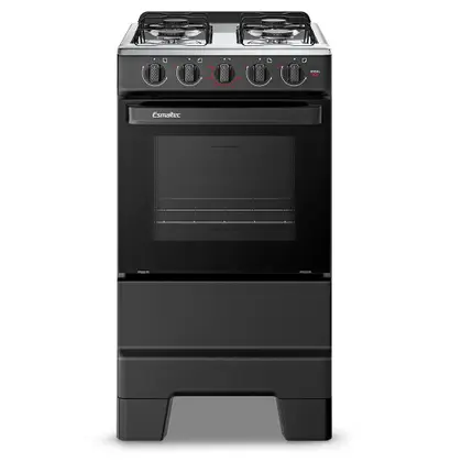 Fogão de Piso 4 Bocas Esmaltec Ideal Pop Mesa de Inox Forno 50L Limpa Fácil Cor Preto F4ISP