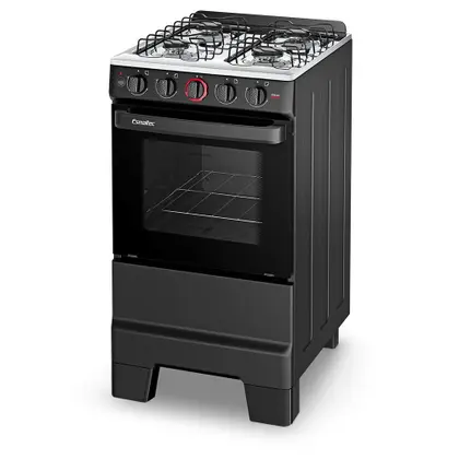 Fogão de Piso 4 Bocas Esmaltec Ideal Super Mesa de Inox Forno 50L Limpa Fácil Acendimento Automático Cor Preto Bivolt F4IAP