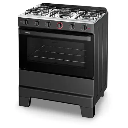 Fogão de Piso 5 Bocas Esmaltec Ideal Super a Gás com Mesa Inox, Super Chama, Forno 84L Limpa Fácil e Acendimento Automático Preto Bivolt F5IAP