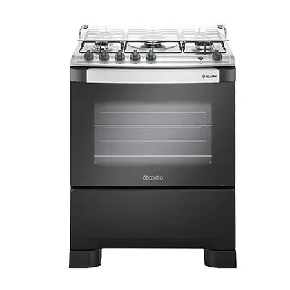 Fogão de Piso 5 Bocas Mueller Decorato a Gás com Mesa de Inox Preto Fosco Bivolt