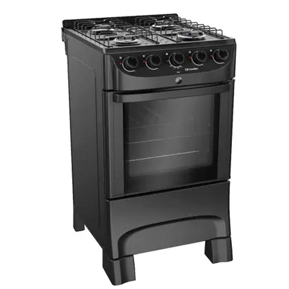 Fogão de Piso 4 Bocas Mueller Mesa Esmaltada Cor Preto Fosco Bivolt MFI4BC
