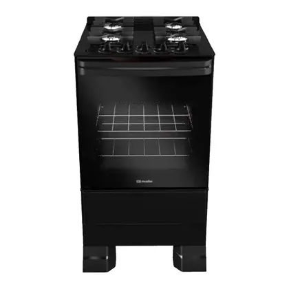 Fogão de Piso 4 Bocas Mueller Mesa de Vidro Cor Preto Fosco Bivolt MFV4BF