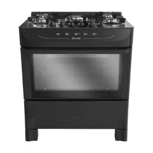 Fogão de Piso 5 Bocas Mueller a Gás com Mesa de Vidro Preto Fosco Bivolt MFV5BB Fogão de Piso 5 Bocas Mueller a Gás com Mesa de Vidro Preto Fosco Bivolt MFV5BB