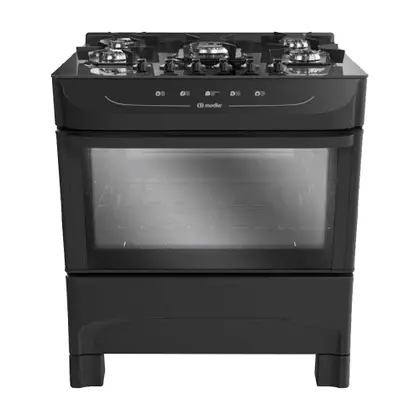 Fogão de Piso 5 Bocas Mueller a Gás com Mesa de Vidro Preto Fosco Bivolt MFV5BB