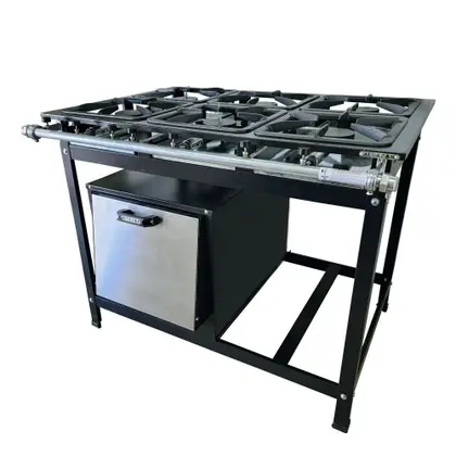 Fogão Industrial 6 Bocas Alcazon Alta Pressão com Forno 75 Litros e Tampa Inox ACZ-010 + ACZF-004