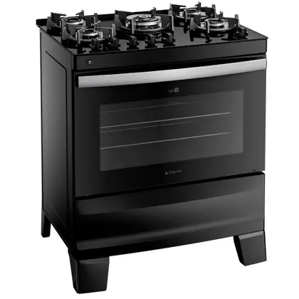 Fogão de Piso 5 Bocas Atlas Agile Glass com Acendimento Automático e Tripla Chama Preto