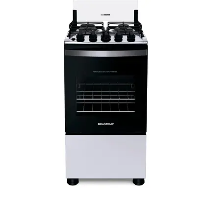 Fogão de Piso 4 Bocas Brastemp Duas Prateleiras com Alturas Ajustáveis Cor Branco Bivolt BFO4NBB