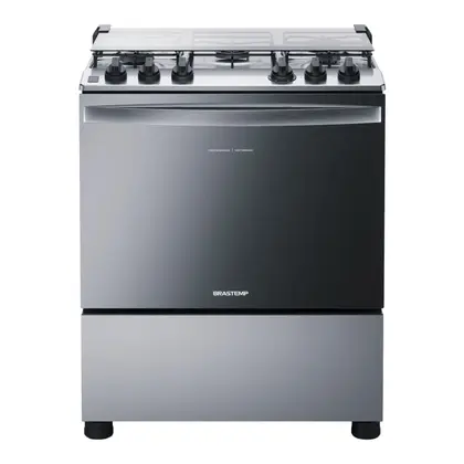 Fogão de Piso 5 Bocas Brastemp com Botões Removíveis e Aro Protetor Cor Inox BFS5NCR