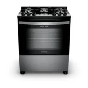 Fogão de Piso 5 Bocas Brastemp com Mesa de Vidro, Turbo Chama e Timer Cor Inox BFS5XAR Fogão de Piso 5 Bocas Brastemp com Mesa de Vidro, Turbo Chama e Timer Cor Inox BFS5XAR