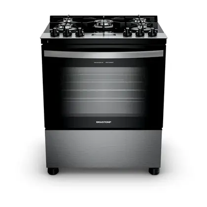 Fogão de Piso 5 Bocas Brastemp com Mesa de Vidro, Turbo Chama e Timer Cor Inox BFS5XAR