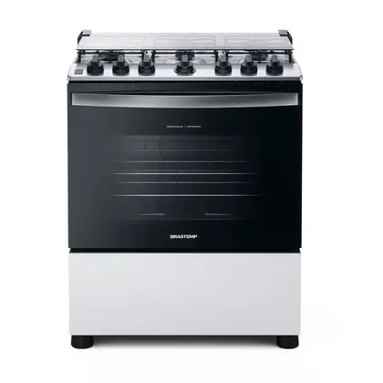 Fogão de Piso 6 Bocas Brastemp Branco com Botões Removíveis e Aro Protetor BFS6NCB