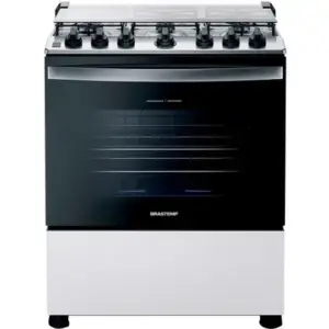 Fogão de Piso 6 Bocas Brastemp Branco com Botões Removíveis e Aro Protetor BFS6NCBUNA Fogão de Piso 6 Bocas Brastemp Branco com Botões Removíveis e Aro Protetor BFS6NCBUNA