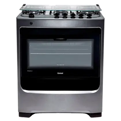 Fogão de Piso 5 Bocas Consul com Botões Removíveis, Mesa de Inox e Acendimento Automático Inox Bivolt CFS5NAR