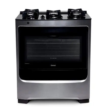 Fogão de Piso 5 Bocas Consul com Mesa de Vidro e Grade de Ferro Fundido Cor Inox CFS5VAR