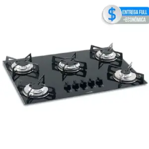 Cooktop a Gás Fischer 5 Bocas Mesa Vidro Preto Bivolt Cooktop a Gás Fischer 5 Bocas Mesa Vidro Preto Bivolt