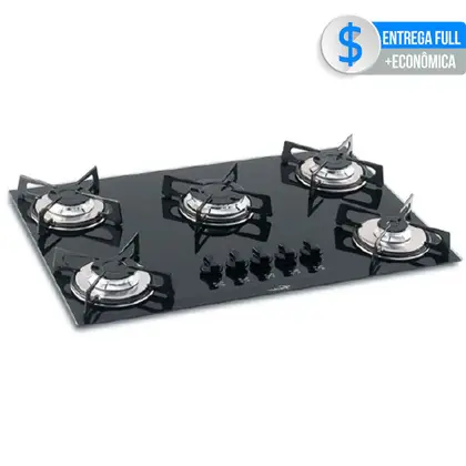 Cooktop a Gás Fischer 5 Bocas Mesa Vidro Preto Bivolt