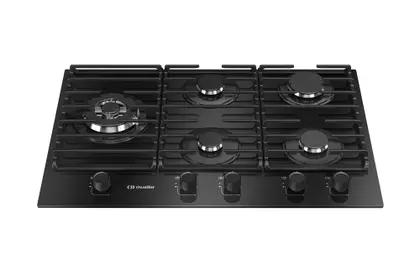 Fogão Cooktop 5 Bocas Mueller com Tripla Chama e Grade Dupla Mesa de Vidro Preto MCG5BM