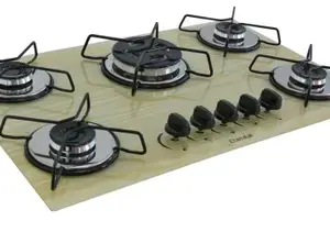 Fogão Cooktop 5 Bocas Chamalar a Gás com Tripla Chama e Vidro Amadeirado Claro Bivolt Fogão Cooktop 5 Bocas Chamalar a Gás com Tripla Chama e Vidro Amadeirado Claro Bivolt