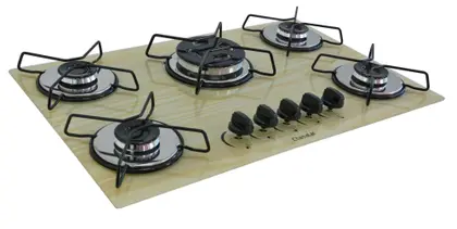 Fogão Cooktop 5 Bocas Chamalar a Gás com Tripla Chama e Vidro Amadeirado Claro Bivolt