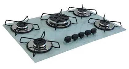 Cooktop a Gás Chamalar 5 Bocas Tripla Chama Vidro Branco Marmorizado Bivolt