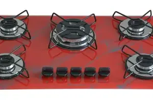Cooktop a Gás Chamalar 5 Bocas Tripla Chama Vidro Marmorizado Vermelho Bivolt Cooktop a Gás Chamalar 5 Bocas Tripla Chama Vidro Marmorizado Vermelho Bivolt