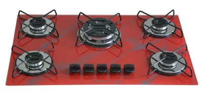 Cooktop a Gás Chamalar 5 Bocas Tripla Chama Vidro Marmorizado Vermelho Bivolt