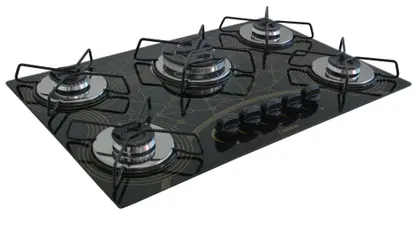 Fogão Cooktop 5 Bocas Chamalar a Gás com Tripla Chama e Vidro Mesclado Bivolt