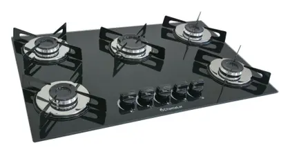 Cooktop a Gás Chamalar Premium 5 Bocas Ultra Chama Vidro Bivolt