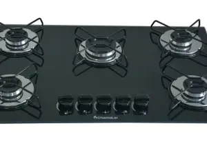 Fogão Cooktop 5 Bocas Chamalar a Gás com Tripla Chama e Vidro Bivolt Fogão Cooktop 5 Bocas Chamalar a Gás com Tripla Chama e Vidro Bivolt