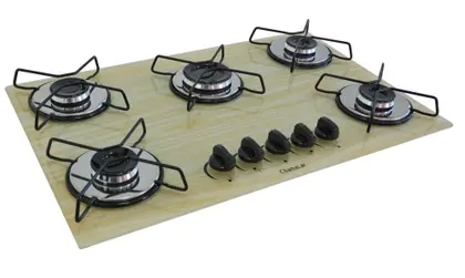 Cooktop a Gás Chamalar 5 Bocas Ultra Chama Vidro Bivolt
