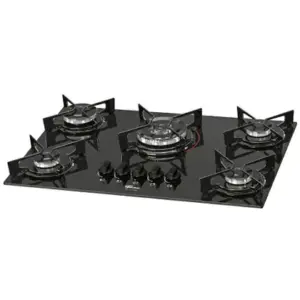 Fogão Cooktop 5 Bocas Fischer TC Fit Line a Gás com Mesa de Vidro Superautomático Bivolt 26300-57079