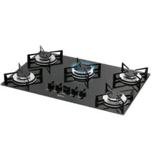 Fogão Cooktop 5 Bocas Fischer a Gás com Mesa de Vidro Bivolt 1642-6985
