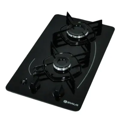 Fogão Cooktop a Gás Braslar Pop 2 Bocas Preto Mesa de Vidro Acendimento Automático