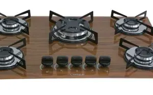 Cooktop a Gás Chamalar Premium 5 Bocas Tripla Chama Amadeirado Escuro Bivolt GLP Cooktop a Gás Chamalar Premium 5 Bocas Tripla Chama Amadeirado Escuro Bivolt GLP