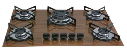 Cooktop a Gás Chamalar Premium 5 Bocas Tripla Chama Amadeirado Escuro Bivolt GLP