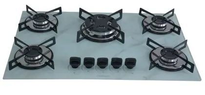 Cooktop a Gás Chamalar Premium 5 Bocas Tripla Chama Marmorizado Branco Bivolt GLP