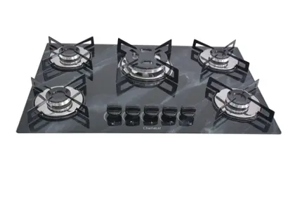 Cooktop a Gás Chamalar Premium 5 Bocas Tripla Chama Marmorizado Preto Bivolt GLP