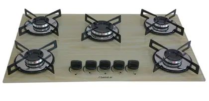 Fogão Cooktop 5 Bocas Chamalar Premium Ultra Chama Amadeirado Claro Bivolt GLP