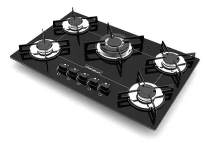 Cooktop a Gás Chamalux 5 Bocas Tripla Chama Trempe de Chapa Preto Bivolt