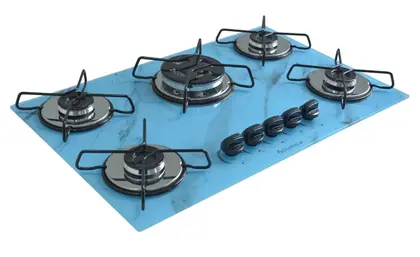 Cooktop a Gás Chamalar Classic 5 Bocas Tripla Chama Marmorizado Azul