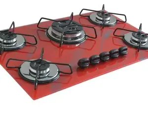 Fogão Cooktop 5 Bocas Chamalar Classic Tripla Chama Marmorizado Vermelho