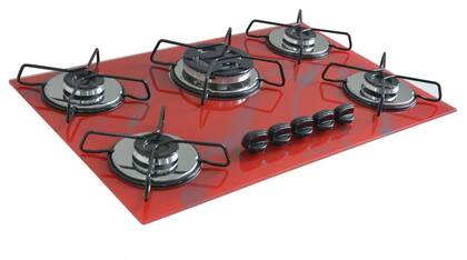 Cooktop a Gás Chamalar Classic 5 Bocas Tripla Chama Marmorizado Vermelho