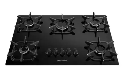 Cooktop a Gás Mueller 5 Bocas Ultra Chama Mesa de Vidro Bivolt