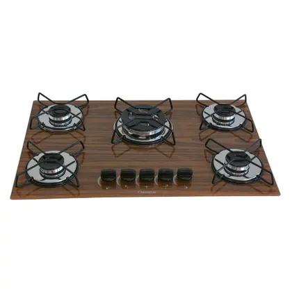 Cooktop a Gás Chamalar 5 Bocas Tripla Chama Madeira Bivolt