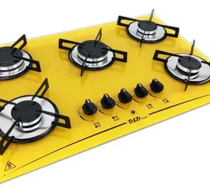 Fogão Cooktop 5 Bocas D&D Metal a Gás com Acendimento Automático Amarelo