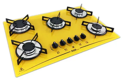 Fogão Cooktop 5 Bocas D&D Metal a Gás com Acendimento Automático Amarelo