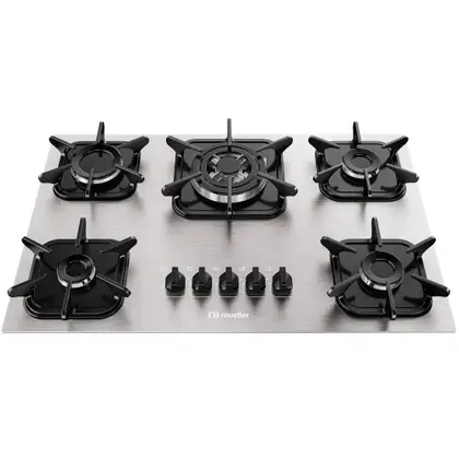 Cooktop a Gás Mueller 5 Bocas Ultra Chama Alumínio Bivolt MCG5BK
