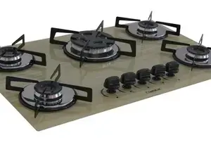 Fogão Cooktop 5 Bocas Chamalar Premium Tripla Chama Amadeirado Claro